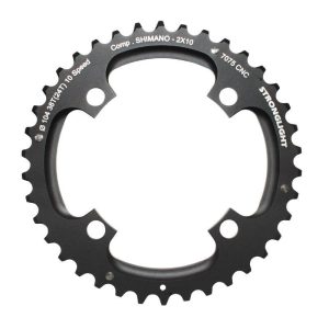 Plateau VTT 4 Branches D.104 Pour Shimano Stronglight Double 38 Dents Exterieur Noir 2X10V. (Sauf Xt-Xtr) Non Filete 10V. - Epaisseur 5mm