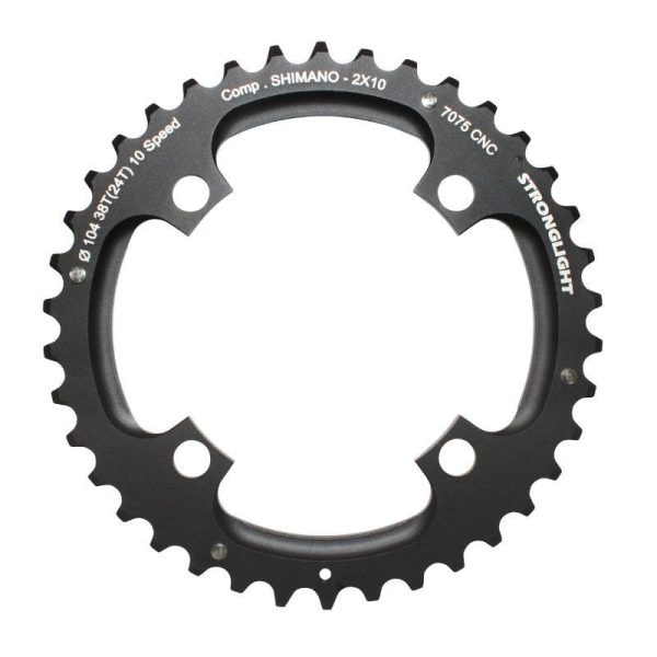 Plateau VTT 4 Branches D.104 Pour Shimano Stronglight Double 38 Dents Exterieur Noir 2X10V. (Sauf Xt-Xtr) Non Filete 10V. - Epaisseur 5mm