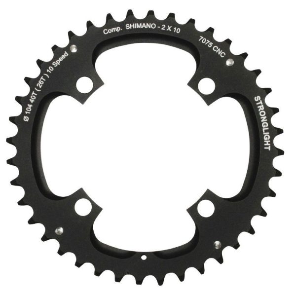 Plateau VTT 4 Branches D.104 Pour Shimano Stronglight Double 40 Dents Exterieur Noir 2X10V. (Sauf Xt-Xtr) Non Filete 10V. - Epaisseur 5mm