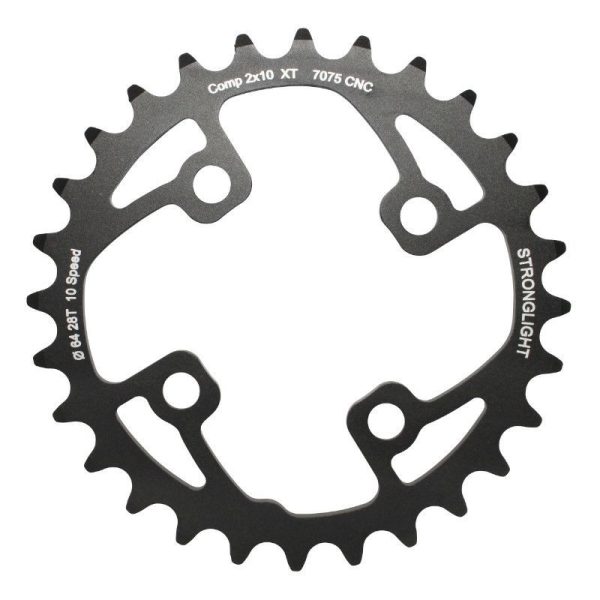 Plateau VTT 4 Branches D.64 Pour Shimano Xt M785 Stronglight Double 28 Dents Interieur Noir (Pour Exterieur 40-42 Dents) Non Filete - Epaisseur 3.5mm 10V.