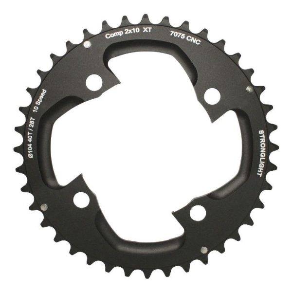 Plateau VTT 4 Branches D.104 Pour Shimano Xt M785 Stronglight Double 40 Dents Exterieur Noir (Pour Interieur 28 Dents) Non Filete - Epaisseur 5mm 10V.