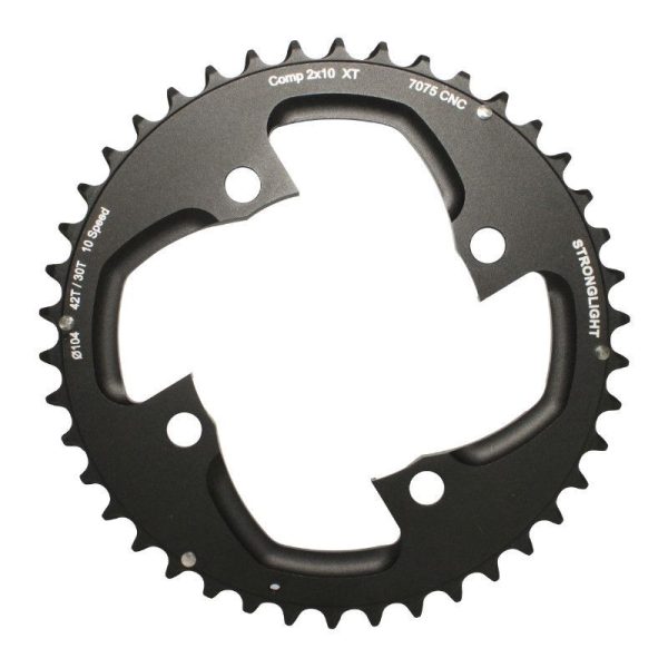 Plateau VTT 4 Branches D.104 Pour Shimano Xt M785 Stronglight Double 42 Dents Exterieur Noir (Pour Interieur 30 Dents) Non Filete - Epaisseur 5mm 10V.