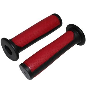 Poignee BMX Noir-Rouge Bi-Matiere L125mm Avec Collerette (Paire)