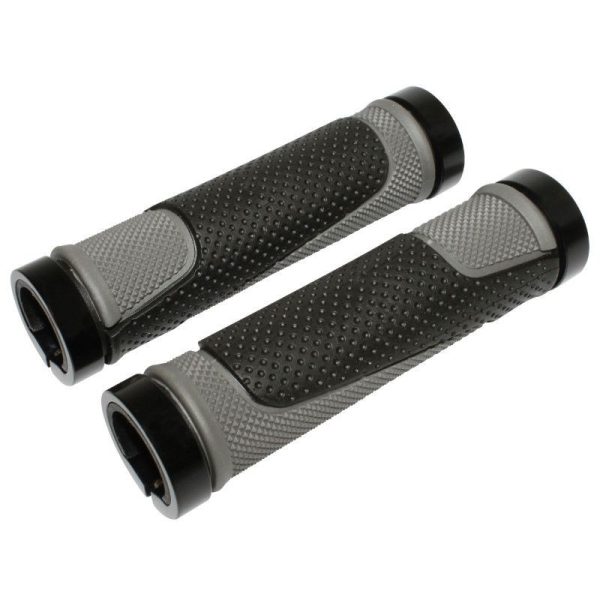 Poignee City-VTT Newton Bi-Matiere Noir-Gris Double Collier Chc Noir L130mm (Paire)