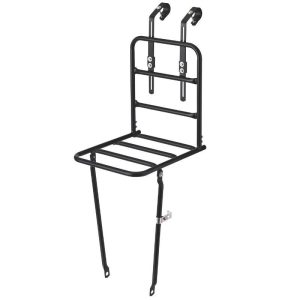 Porte Bagage Velo Avant Basil Large Noir Mat 26"-28" Fixation Oeillets Fourche et Crochet Cintre (28X31X27 Cm)