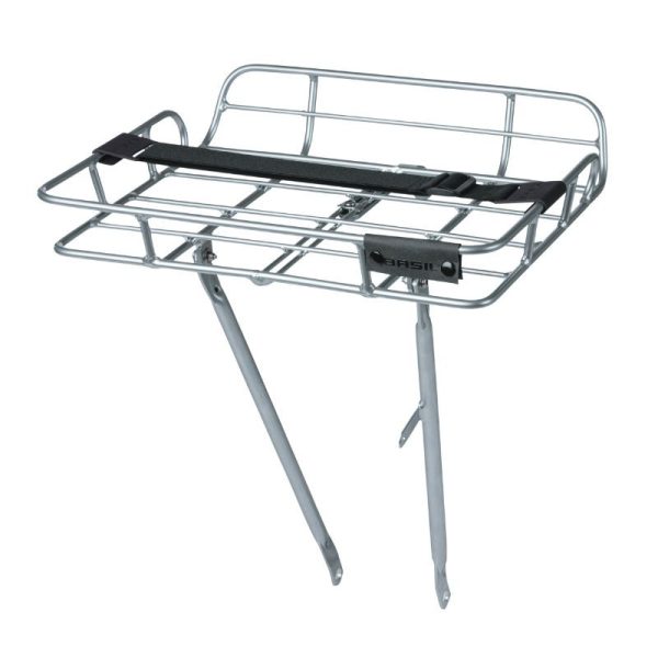 Porte Bagage Velo Avant Plateforme Portland A Tringles Basil Avec Rebords Alu Argent Reglable 28''-26" (Poids Maxi 10Kgs) (42X29X11Cm)