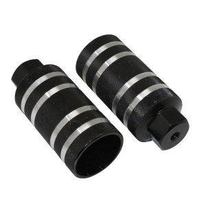 Repose Pied BMX Alu Diam 50mm Noir Rainures Argent L110mm Filetage Diam 9mm (Paire)