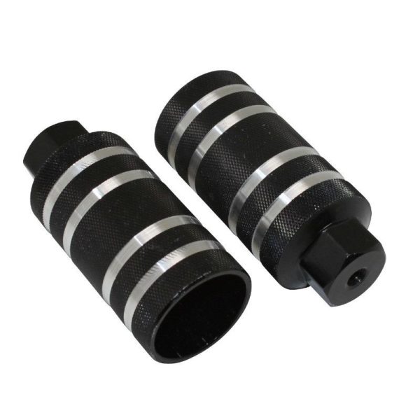 Repose Pied BMX Alu Diam 50mm Noir Rainures Argent L110mm Filetage Diam 9mm (Paire)