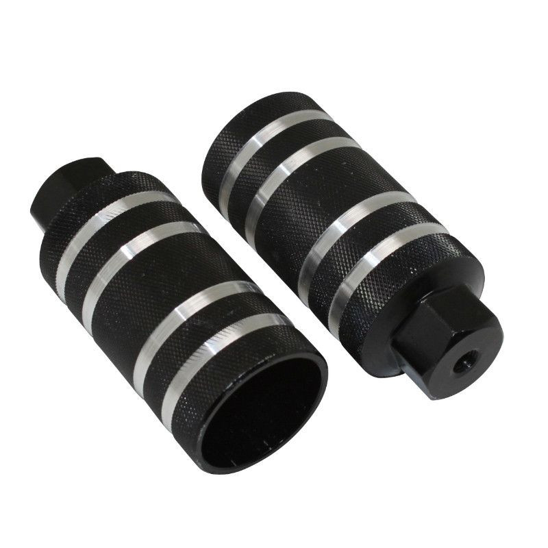 Repose Pied BMX Alu Diam 50mm Noir Rainures Argent L110mm Filetage Diam 9mm (Paire)