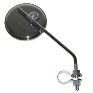 Retroviseur Velo Gauche Ou Droit Newton Rond Acier Chrome Fixation Collier Tige 190mm Reglable 22.2 mm (Miroir Diam 75mm)