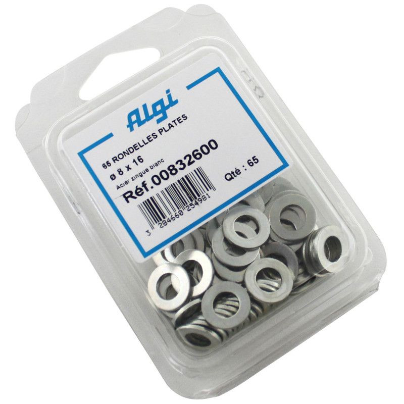 Rondelle Plate Acier Diam 8X16 (Blister de 65) (00832600) -Algi-