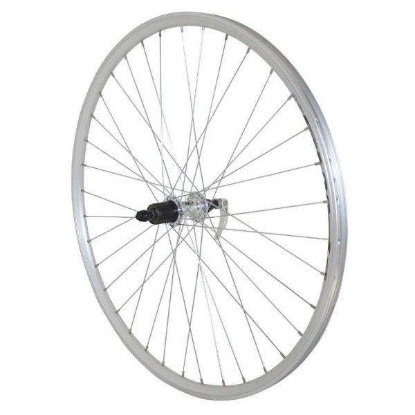 Roue VTC Patin Blocage 700 X 35 - 28" Er10 Argent Arriere Moyeu Qc300 Cassette 11-10-9-8V 36 Rayons Jante 19C
