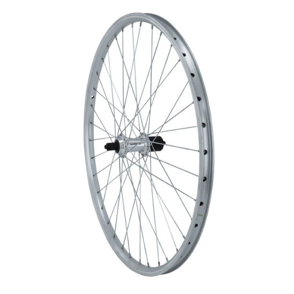 Roue VTT Patin Blocage 26" Er10 Arriere Argent Moyeu Shimano Qc300 10-9-8V Compatible 7V 36 Rayons Jante 21C