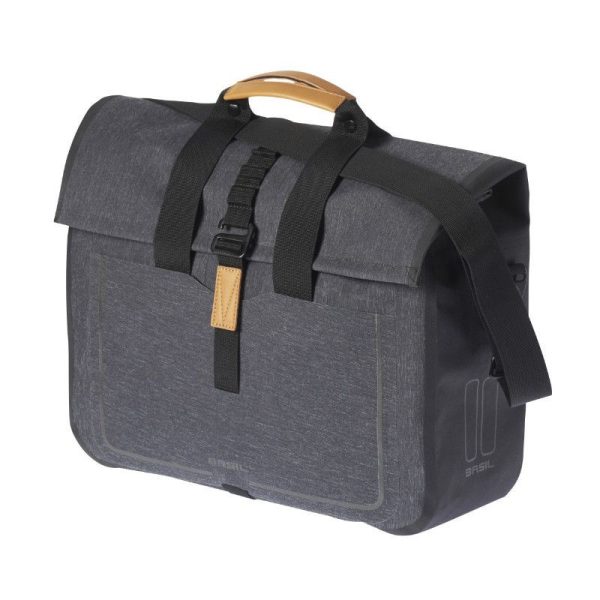 Sacoche Arriere Velo Laterale Basil Urban Dry Business Droit-Gauche Gris 20L Waterproof Fixation Hook-On (38X15X37Cm)
