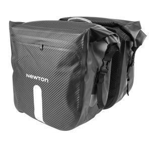 Sacoche Arriere Velo Double Newton Noir Effet Carbone 25L Fixation Sangles Velcro Sur Porte Bagage (56X30X15Cm) Fermeture Pliant Anti-Pluie