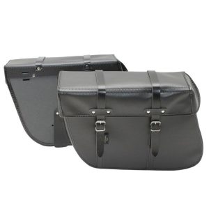 Sacoche Arriere Velo Laterale Sporfabric S202 Trapeze Style Vintage - Fixation Courroie - Effet Cuir Noir (Lg36Xl11Xh28) (Paire)