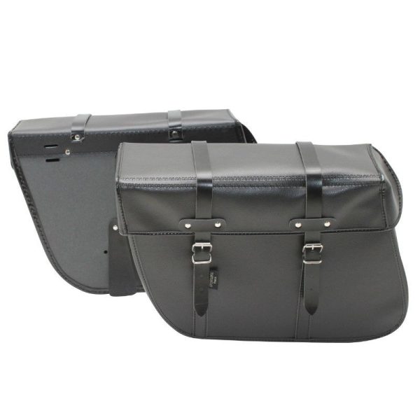 Sacoche Arriere Velo Laterale Sporfabric S202 Trapeze Style Vintage - Fixation Courroie - Effet Cuir Noir (Lg36Xl11Xh28) (Paire)