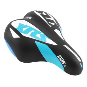 Selle Junior Newton Xrs Noir Deco Bleu-Blanc 203X145mm Rail Acier Noir