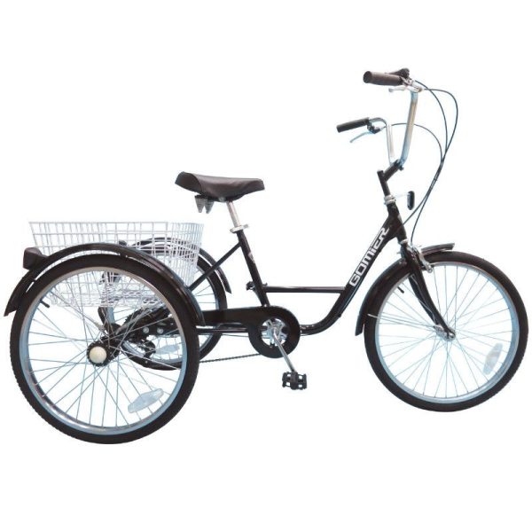 Tricycle Musculaire Adulte 24" Noir 5 Vitesses Avec Panier Poids Total Maxi 100Kgs Empattement 0,80M - Homologation Nf30020-