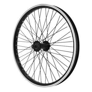 Roue BMX 20" Avant Noir Moyeu Alu Noir 48T. Axe Plein 3-8 Avec Ecrous Jante 25C