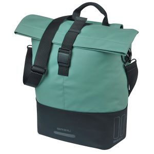 Sacoche Arriere Velo Laterale Sac Bandouliere Basil Cove Shopper Vert Argente-Noir Droit-Gauche 14-16L Fixation Mik Hooks Porte Bagage (36X14X29Cm) Avec Poignee Fermeture Pliante Impermeable