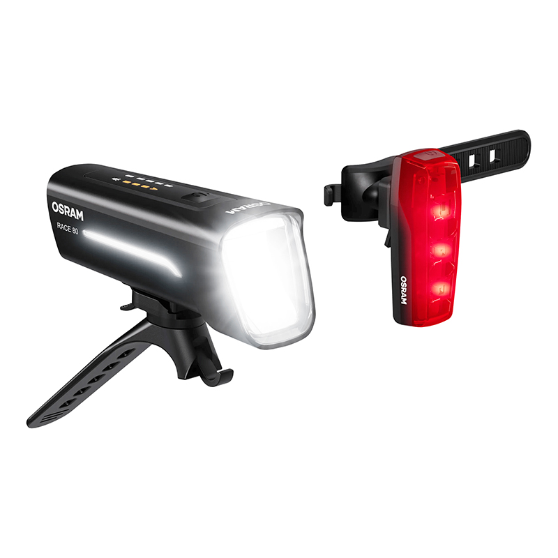 Eclairage Velo Usb Kit Osram Race 80 Lux Noir Fonction Eclairage Automatique- Feu Stop (Autonomie Mode 100% 4H) (Avant+Arriere) -Homologation Stvzo – Image 2